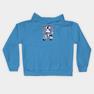 Sunday morning - cat ride scooter Kids Hoodie